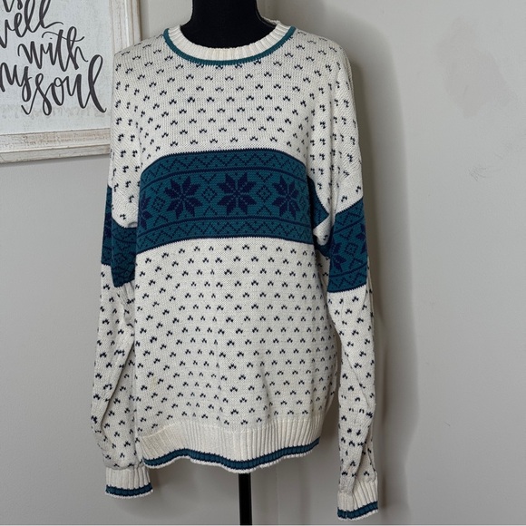Vintage90s Other - Vintage90s River Brand Fair Isle Sweater Ski Ivory Blue Size L